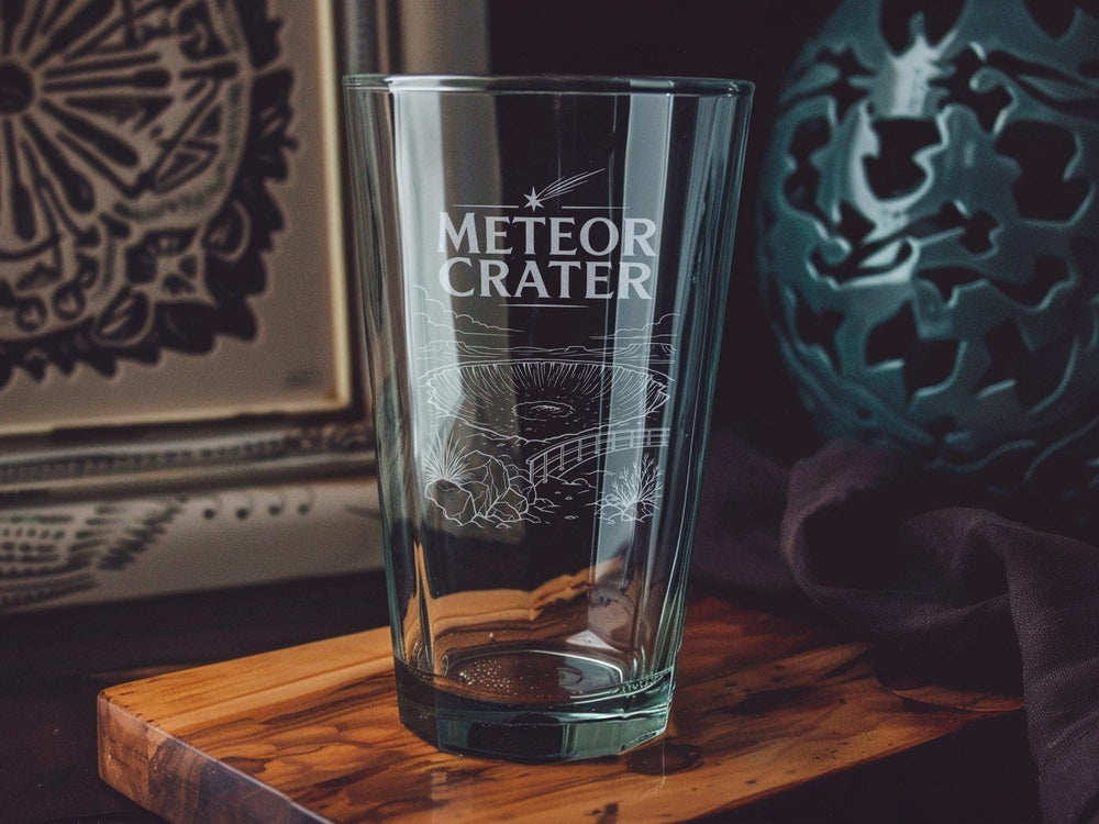 Meteor Crater Pint Glass, Arizona Impact Crater Landscape Drinkware, Space Geology Bar Glass, Astronomy Gift