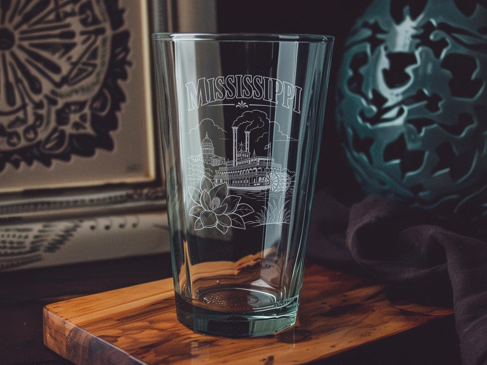 Mississippi Pint Glass, Mississippi State Souvenir Beer Glass, Mississippi Gift for Home Bar, Mississippi Travel Keepsake Glass