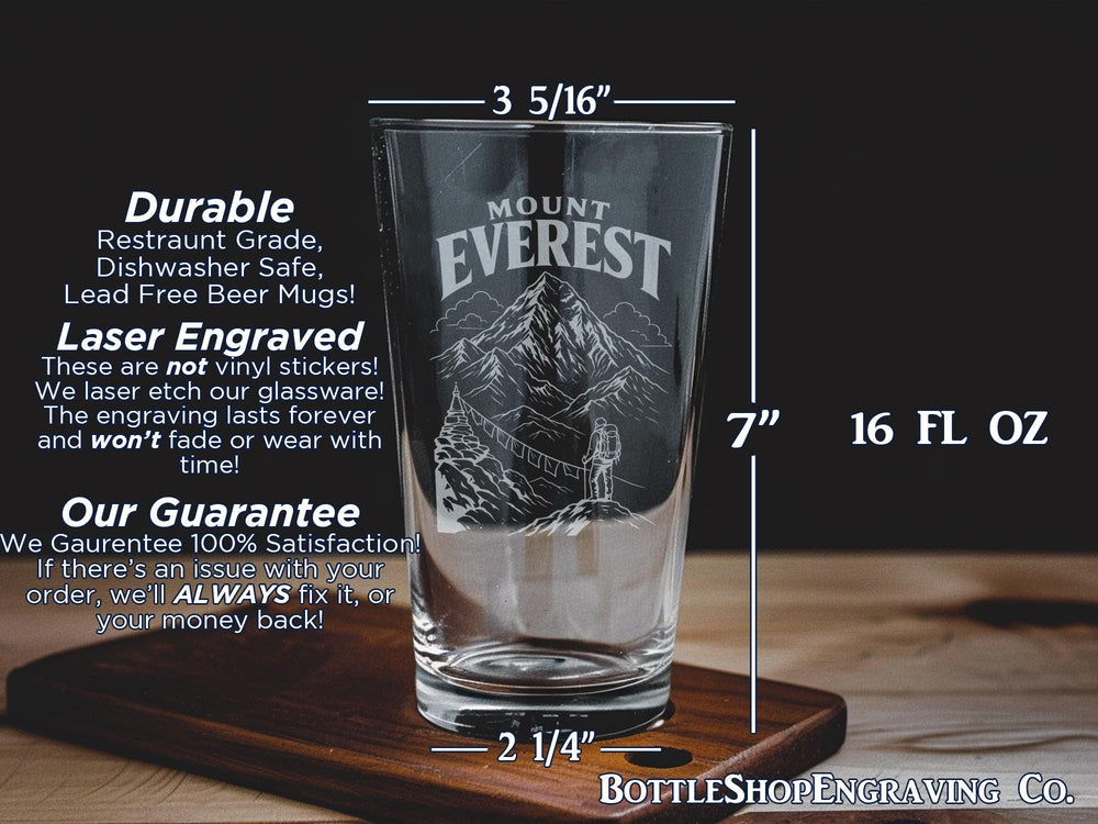 Mount Everest Pint Glass, Himalayan Mountain Peak Souvenir Beer Glass, Nepal Tibet Adventure Travel Drinkware Gift