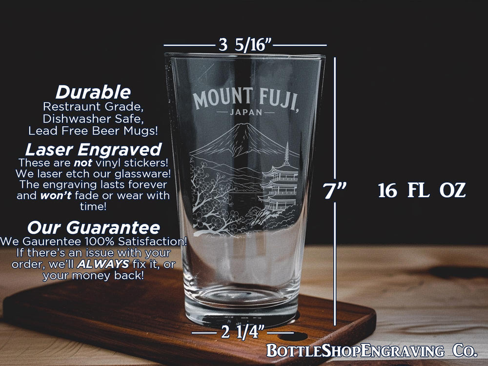 Mount Fuji Japan Pint Glass, Japanese Mountain Landscape Drinking Glass, Japan Travel Souvenir Barware, Sake & Beer Glass Gift