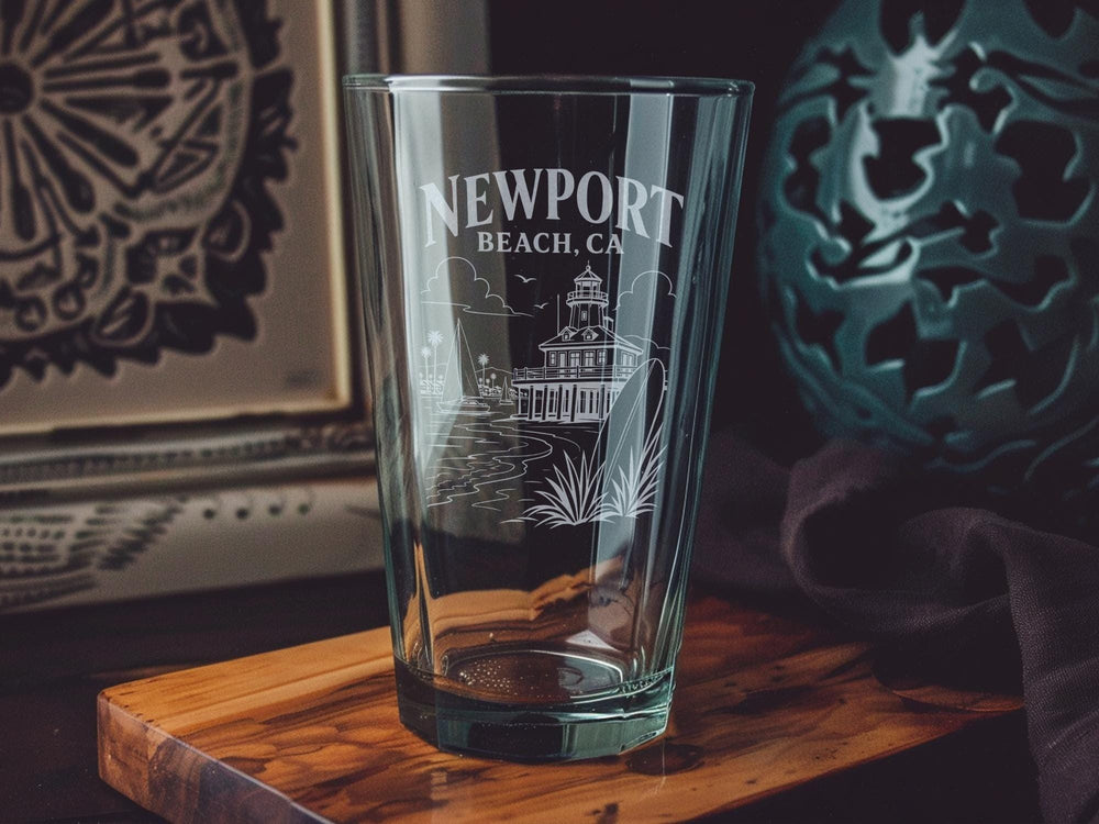 Newport Beach CA Pint Glass, Newport Beach California Souvenir Beer Glass, Coastal Beach Town Drinkware Gift