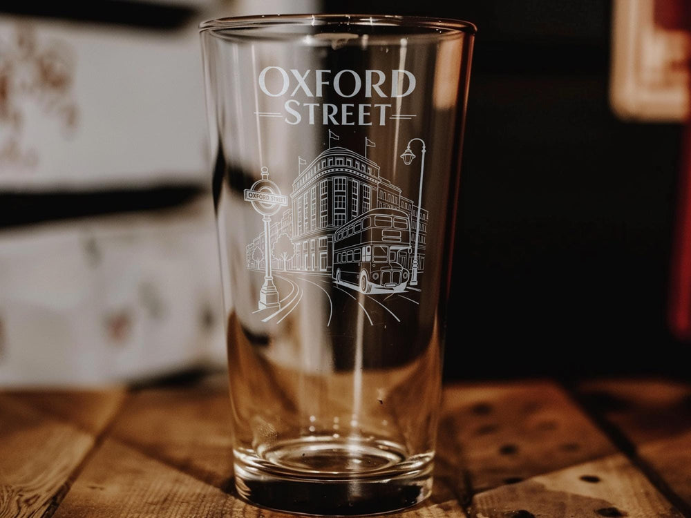 Oxford Street London Pint Glass, UK City Street Scene Souvenir Bar Glass, Travel Landmark Drinkware Gift
