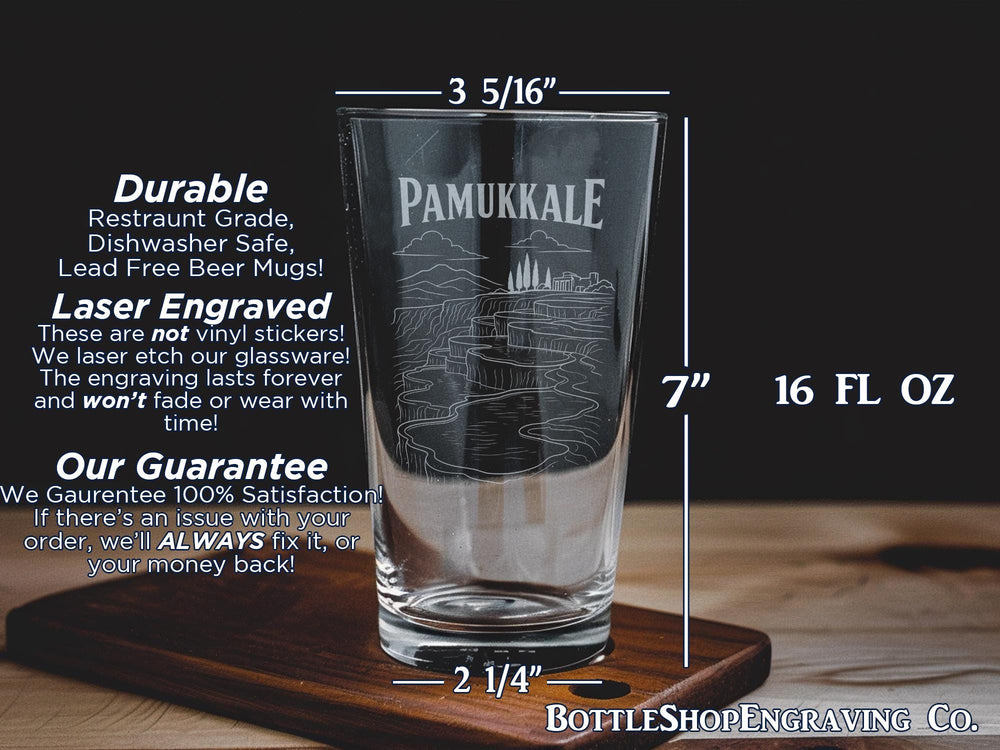 Pamukkale Pint Glass, Turkey Travertine Terraces, Hierapolis Ruins, Thermal Pools Souvenir Drinkware Gift