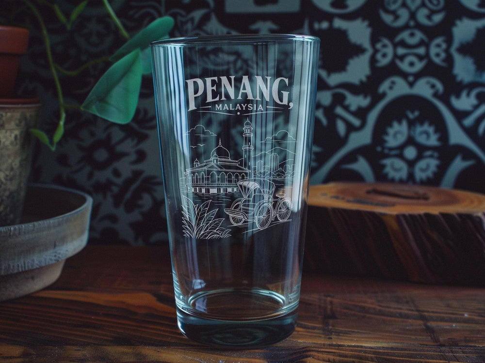 Penang Malaysia Pint Glass, Penang Souvenir Beer Glass, Malaysia Travel Gift, Penang City Landmark Drinkware, Vacation Keepsake