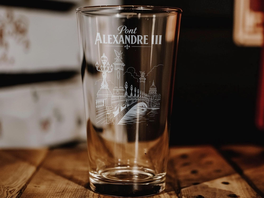 Pont Alexandre III Bridge Paris Pint Glass, Seine River Landmark Drinkware, France Travel Souvenir Beer Glass
