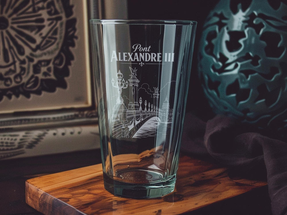 Pont Alexandre III Bridge Paris Pint Glass, Seine River Landmark Drinkware, France Travel Souvenir Beer Glass