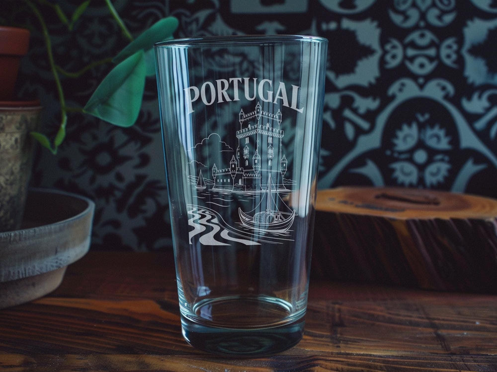 Portugal Pint Glass, Portugal Travel Souvenir Beer Glass, Portugal Gift, Portuguese Pride Barware, Portugal Vacation Keepsake Glass