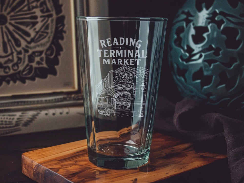 Reading Terminal Market Pint Glass, Philadelphia Market Landmark Beer Glass, Food Hall Souvenir Drinkware Gift