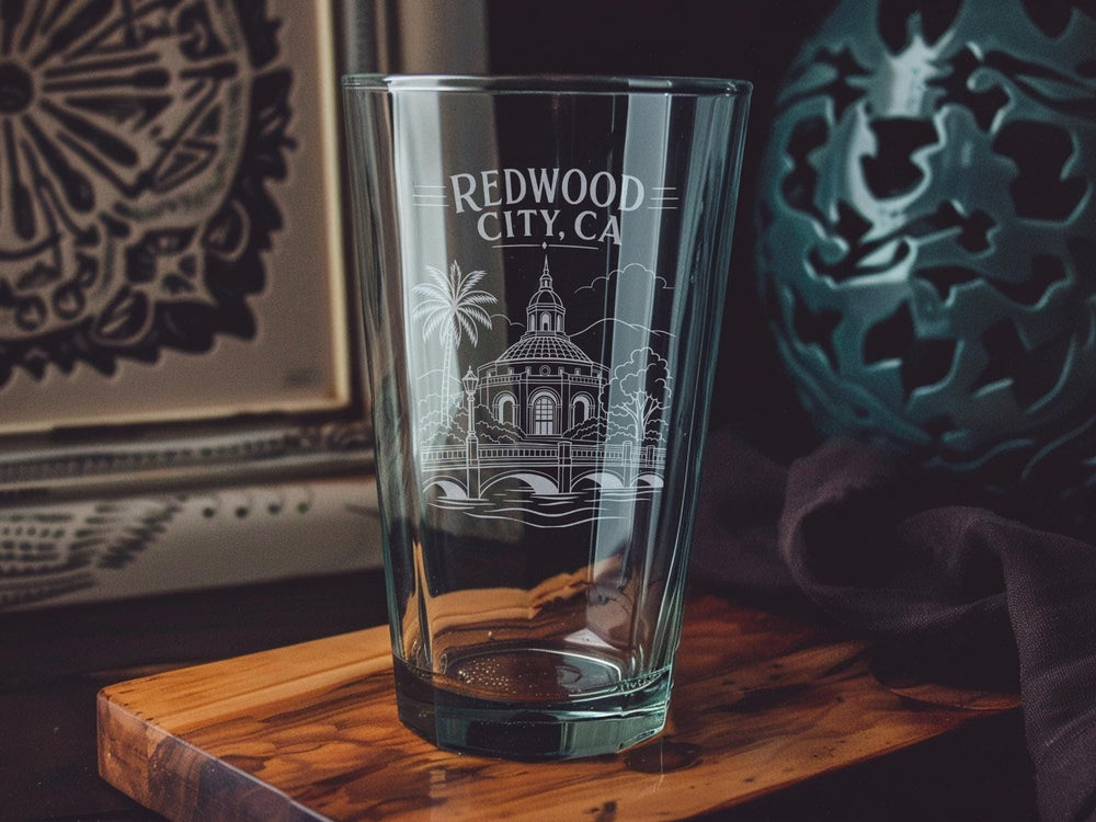 Redwood City CA Pint Glass, Redwood City California Souvenir Beer Glass, Bay Area Travel Gift, Silicon Valley Drinkware