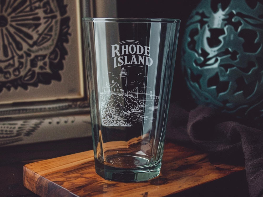 Rhode Island Pint Glass, Ocean State Souvenir Beer Glass, Rhode Island Travel Gift, New England Barware, State Pride Glassware