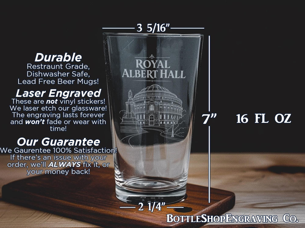 Royal Albert Hall Pint Glass, London Landmark Drinkware, Concert Hall Souvenir Beer Glass, UK Travel Gift