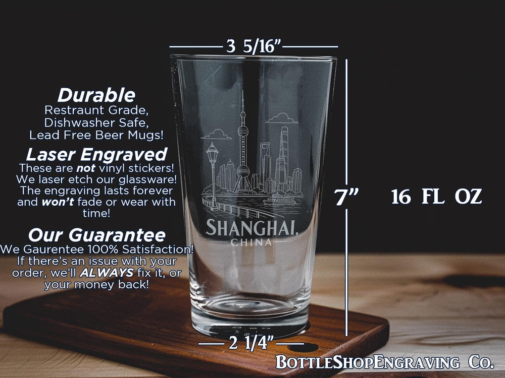 Shanghai China Skyline Pint Glass, Shanghai Cityscape Souvenir Beer Glass, Shanghai Travel Gift Drinkware
