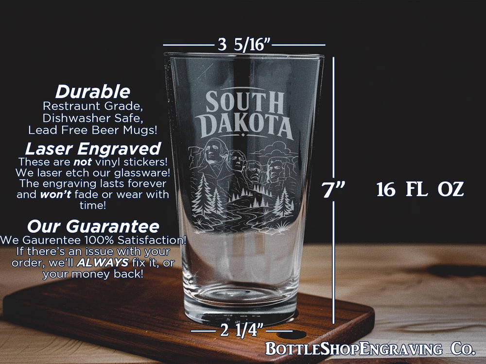 South Dakota Pint Glass, Mount Rushmore and Badlands Souvenir Beer Glass, Rapid City and Sioux Falls Travel Gift