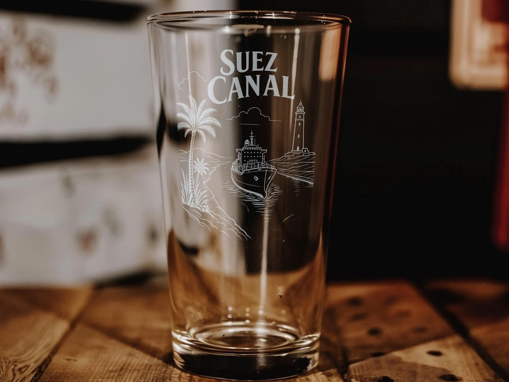 Suez Canal Pint Glass, Egypt Shipping Route Drinkware, Canal Waterway Maritime Gift, Cargo Ship Souvenir Glass