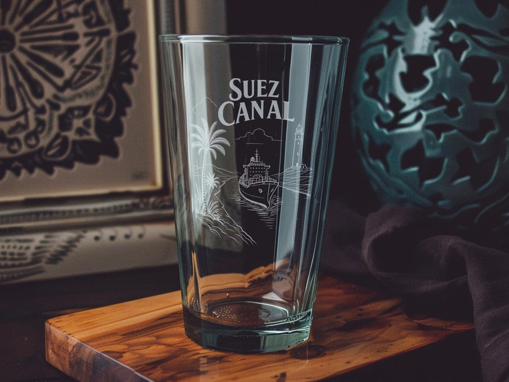 Suez Canal Pint Glass, Egypt Shipping Route Drinkware, Canal Waterway Maritime Gift, Cargo Ship Souvenir Glass