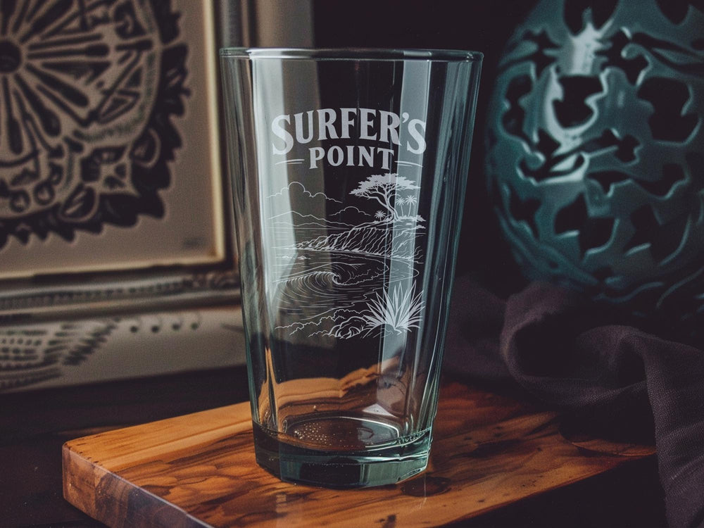 Surfers Point Pint Glass Coastal Surf Spot Souvenir Drinkware Beach Wave Ocean Theme Bar Glass Gift