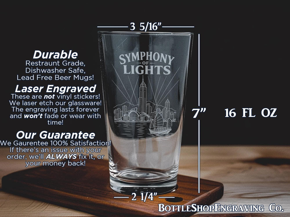 Symphony of Lights Pint Glass, Festival Light Show Night Scene Drinkware, Sparkling Illumination Celebration Glass