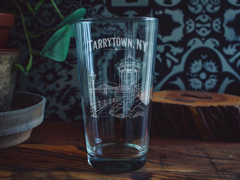 Tarrytown NY Pint Glass, Tarrytown New York Souvenir Beer Glass, Hudson River Valley Drinkware Gift
