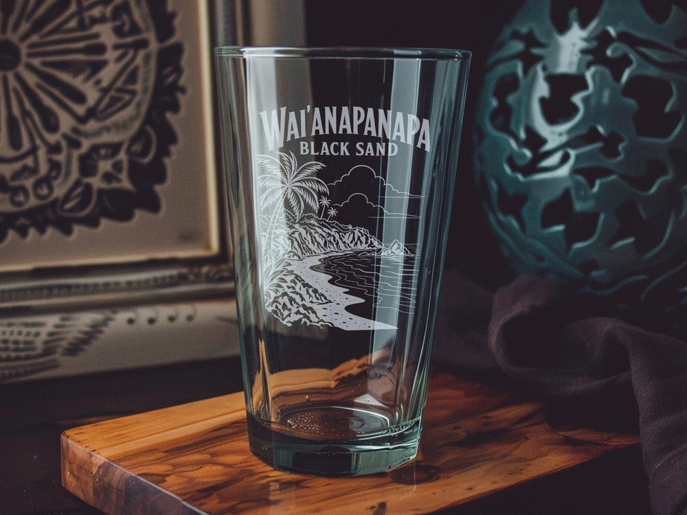 Waianapanapa Black Sand Beach Pint Glass, Maui Hawaii Coastal Landscape Souvenir Beer Glass Gift