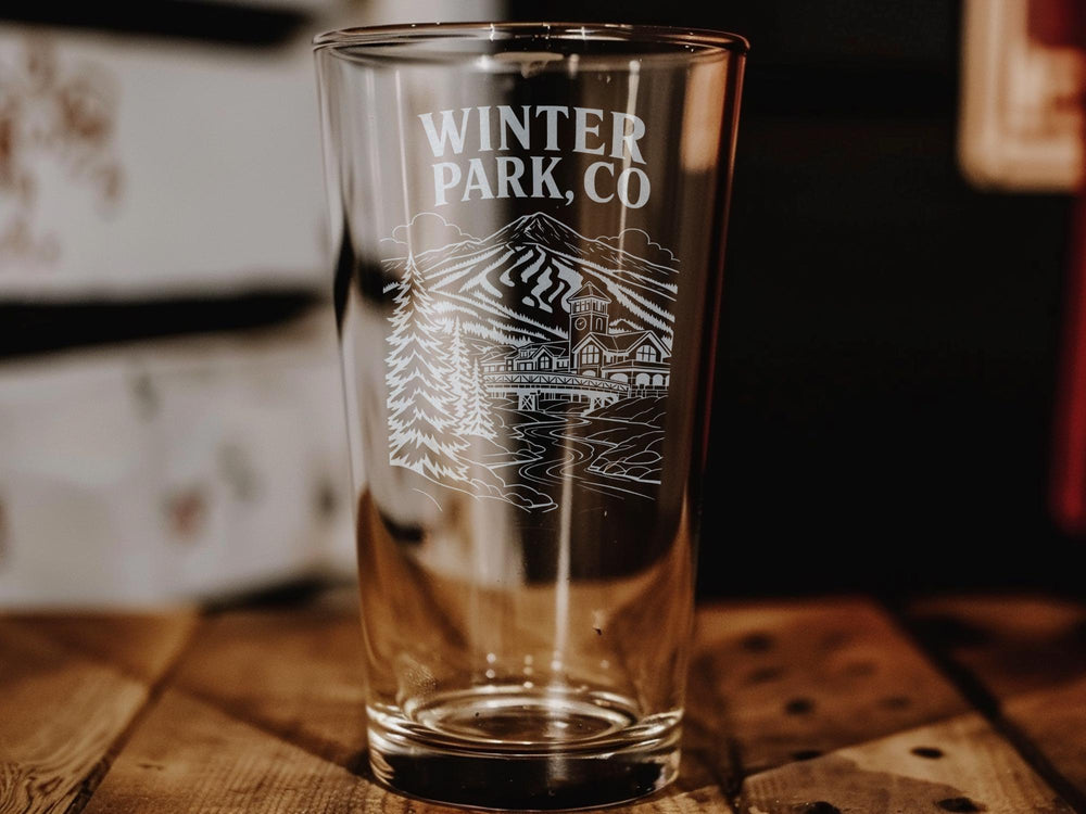 Winter Park Colorado Pint Glass, Winter Park CO Souvenir Beer Glass, Rocky Mountain Ski Town Drinkware Gift