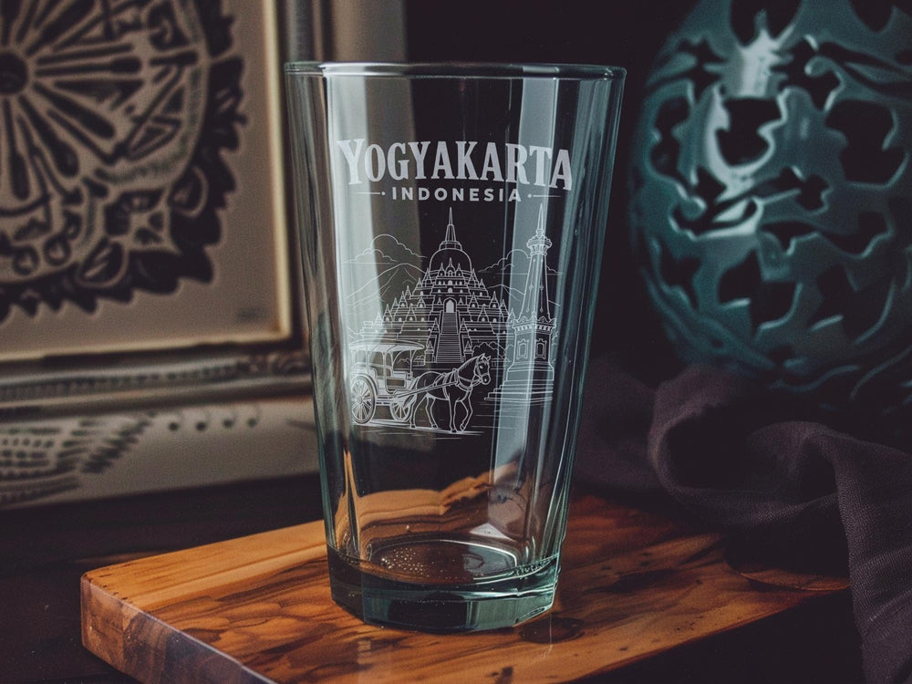 Yogyakarta Indonesia Pint Glass, Yogyakarta City Souvenir Beer Glass, Indonesia Travel Gift, Yogyakarta Landmark Drinkware