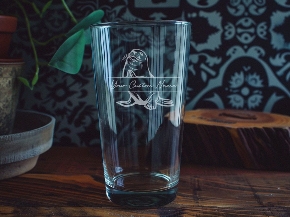 Walrus Pint Glass: Engraved Beer Glass, Collectible Barware