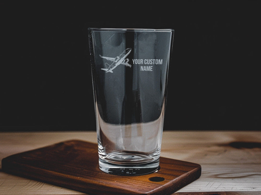 Personalized Airplane Pint Glass: Aviation Gift for Pilot