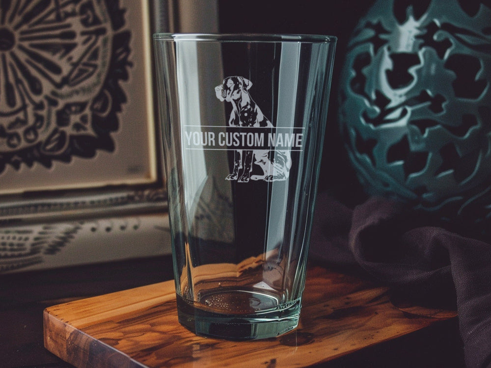 Dane Engraved Pint Glass, Personalized Dog Lover Beer Glass
