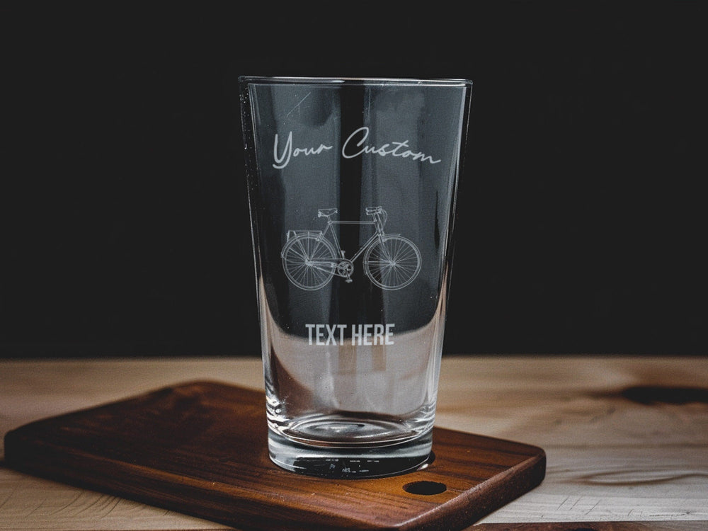 Bicycle Pint Glass: Personalized Laser Engraved Beer Glass