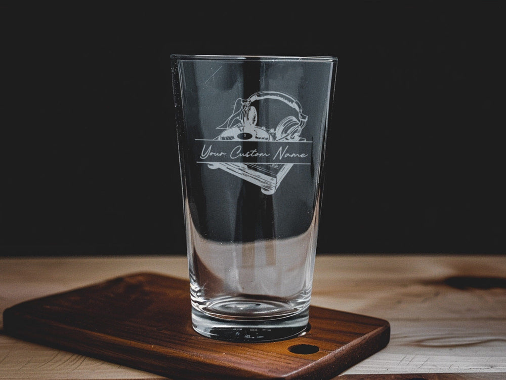 Custom DJ Turntable Pint Glass: Engraved Music Lover Gift