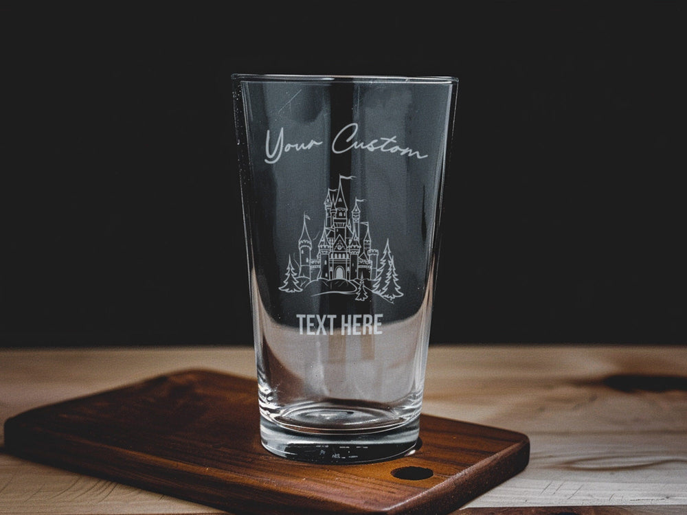 Engraved Castle Pint Glass: Personalized Beer Gift, Autumn Theme