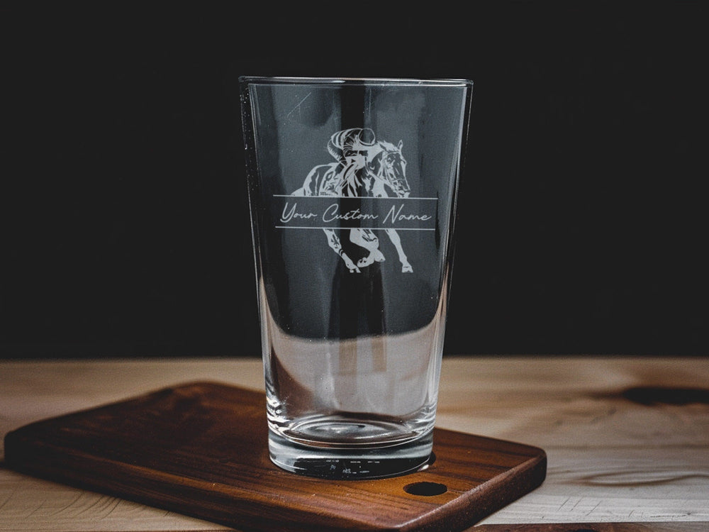 Personalized Horse Racing Pint Glass: Kentucky Derby Equestrian Gift