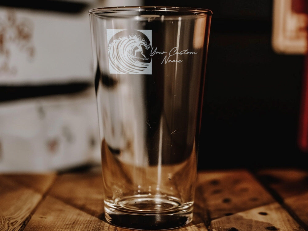 Surfer Pint Glass, Surfing Waves, Beer Glass, Ocean Theme, Beach Bar Decor