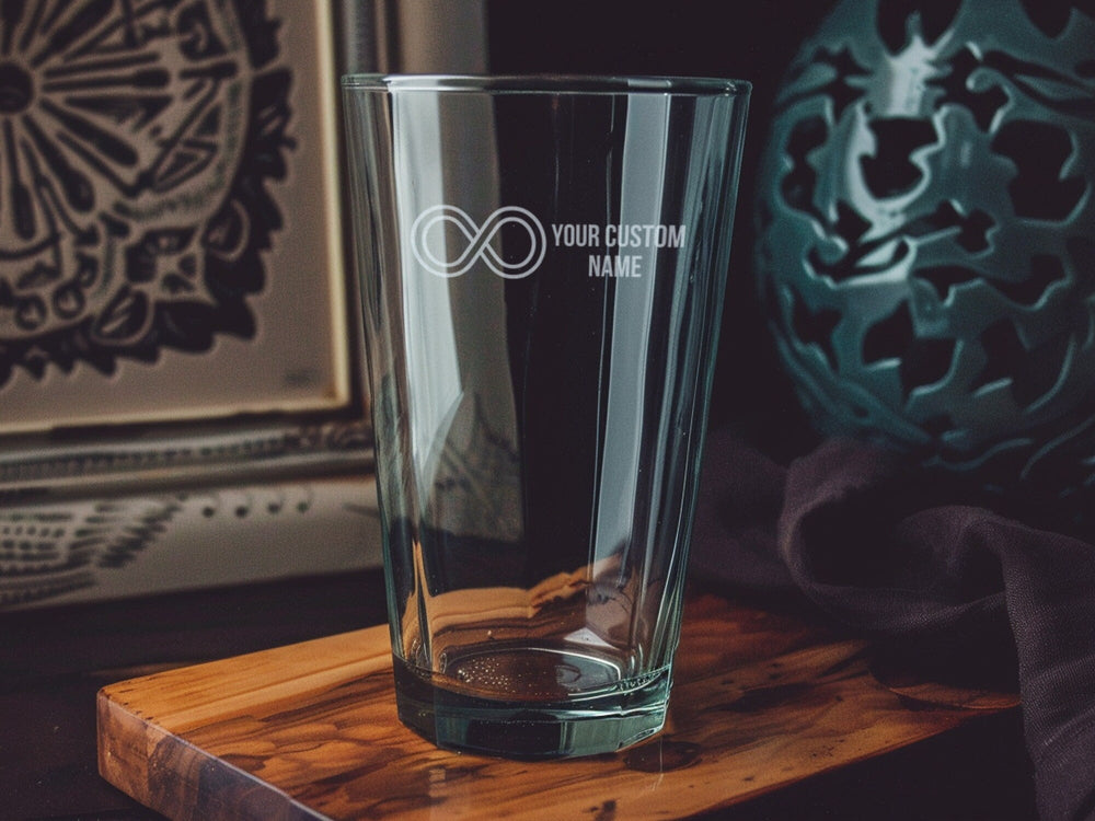 Infinity Symbol Pint Glass: Personalized Beer Glass, Engraved Gift