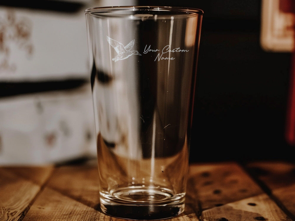 Mallard Flying Pint Beer Glass: Personalized Wildlife Barware