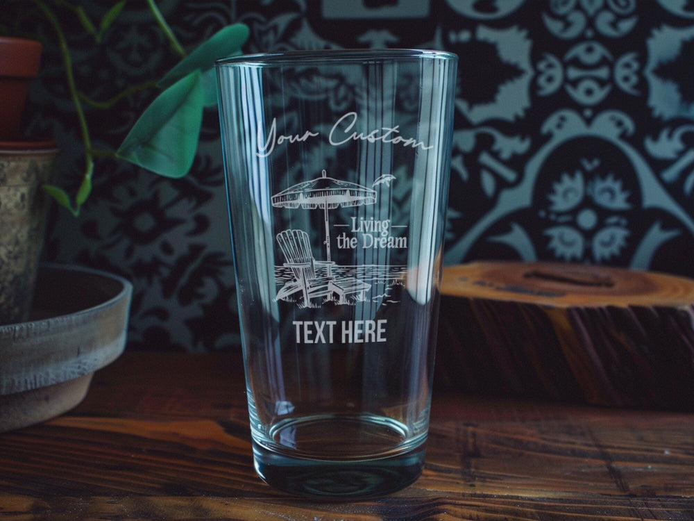 Personalized Beach Chair Pint Glass: Engraved Summer Beer Glass