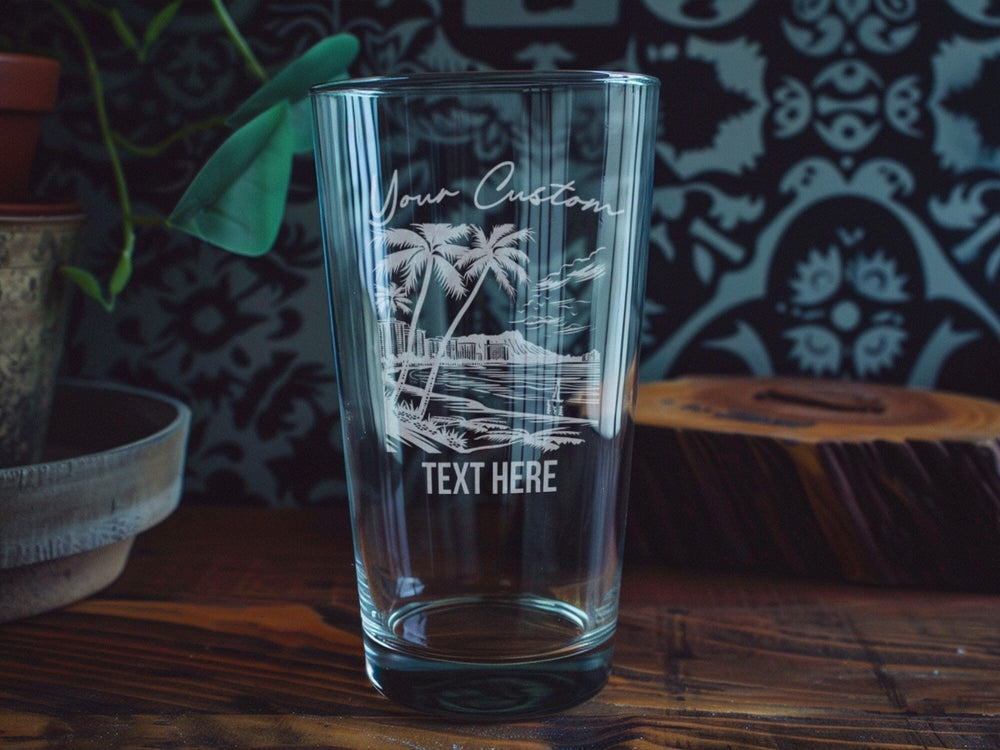 Honolulu Pint Glass: Personalized Tropical Barware, Hawaii Gift