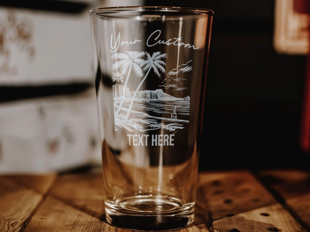 Honolulu Pint Glass: Personalized Tropical Barware, Hawaii Gift