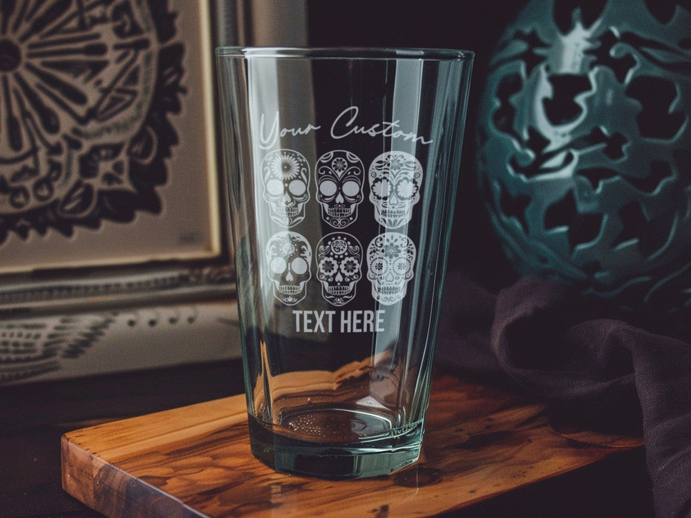 Dia de los Muertos Skulls Pint Glass: Mexican Culture Collectible