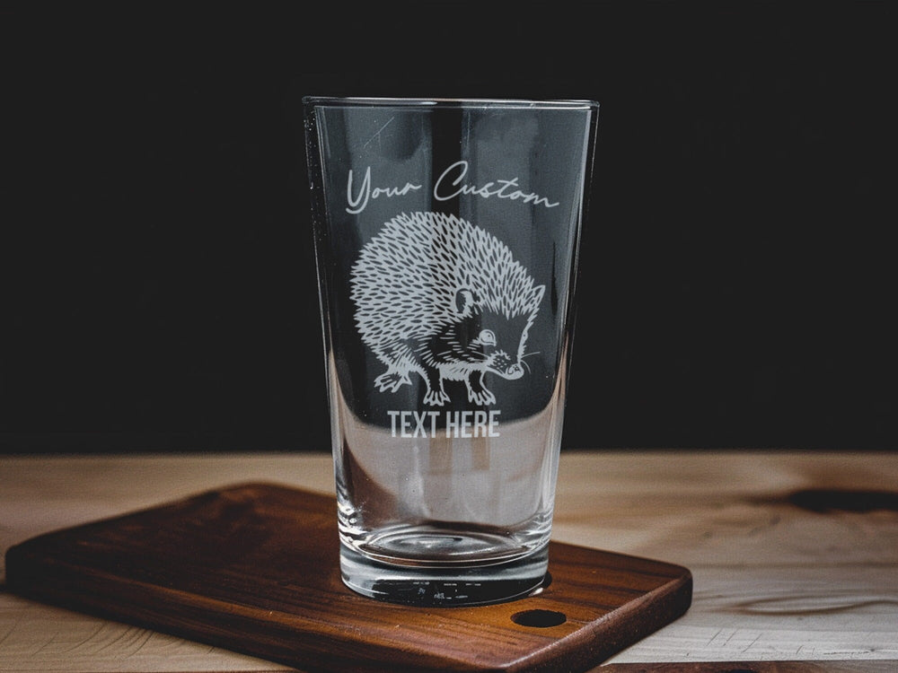 Hedgehog Engraved Pint Glass: Custom Animal Beer Glass