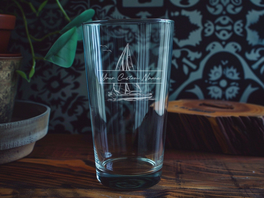 Pint Beer Glass, Sailing Boat Design, Nautical Decor, Sailboat Drinkware, Ocean Theme Bar