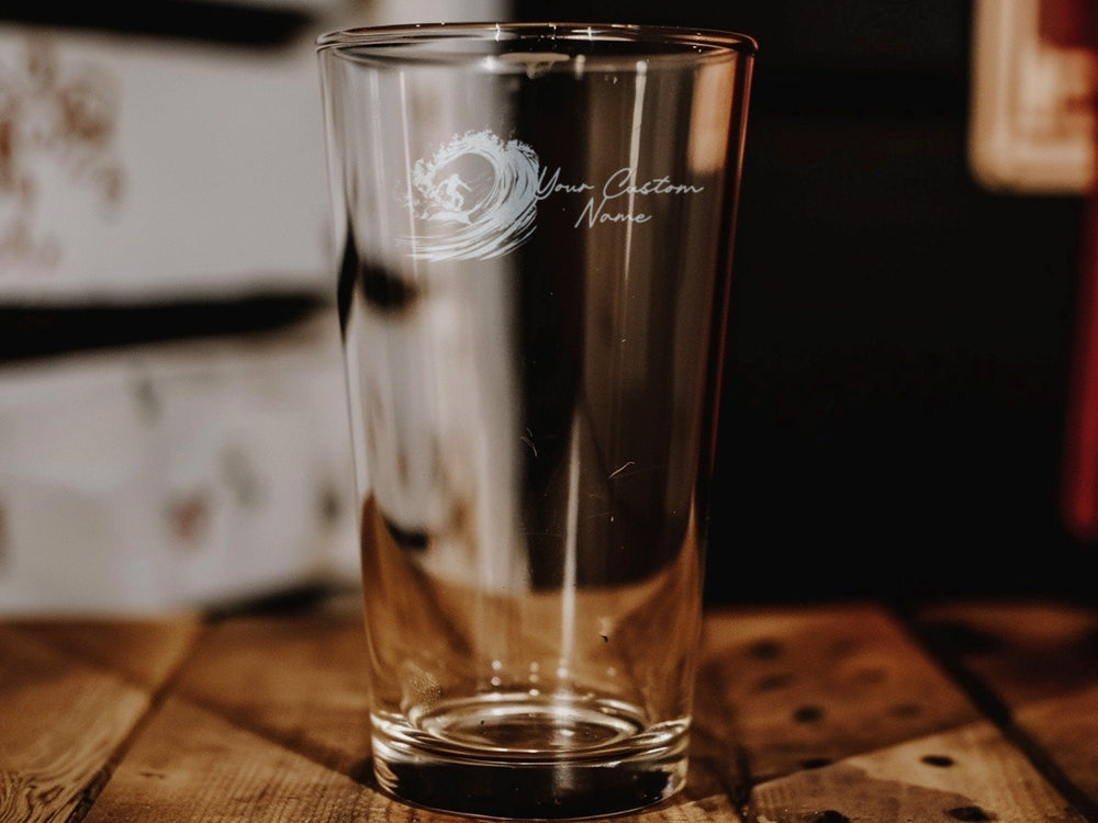 Surfing Pint Glass, Big Wave Design, Ocean Wave Beer Cup, Surfer Gift, Unique Drinkware