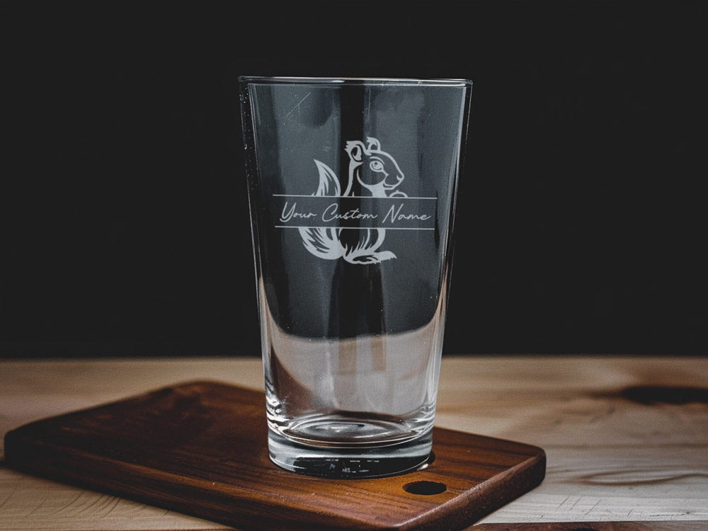 Squirrel Pint Glass: Personalized Beer Lover Gift, Custom Barware