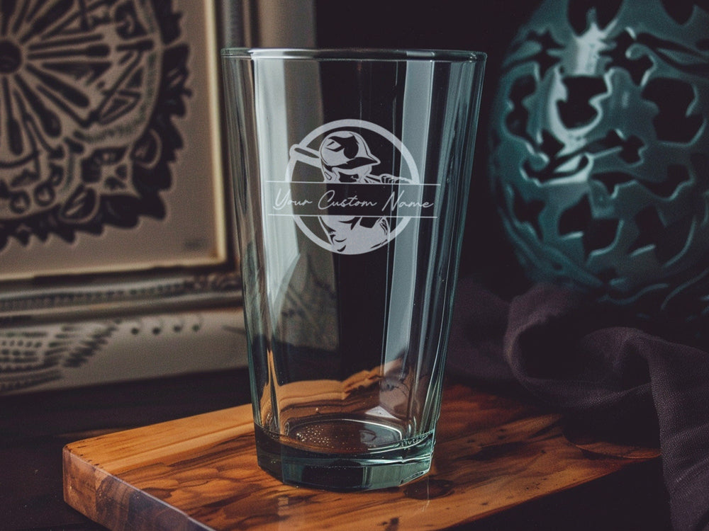 Baseball Player Pint Glass, Swing Bat Design, Beer Lover Gift, Sports Barware, Collectible Glassware