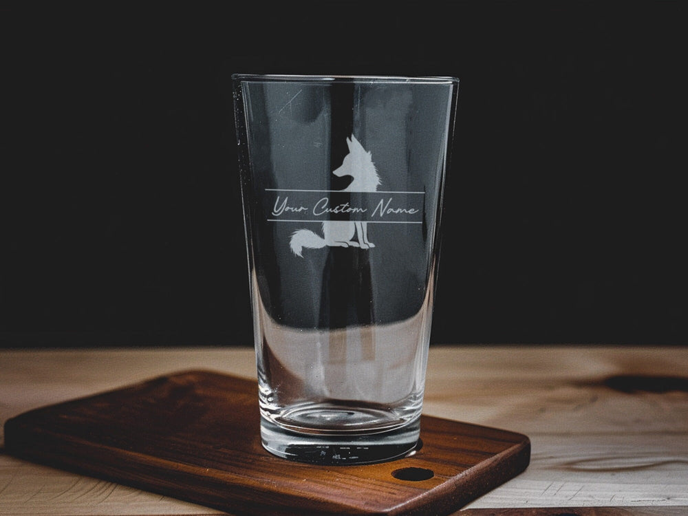 Fox Silhouette Pint Glass: Personalized Beer Gift, Home Bar Decor