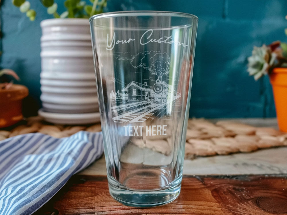 Pint Beer Glass, Old Train Station, Steam Locomotive, Vintage Railway, Collector's Item