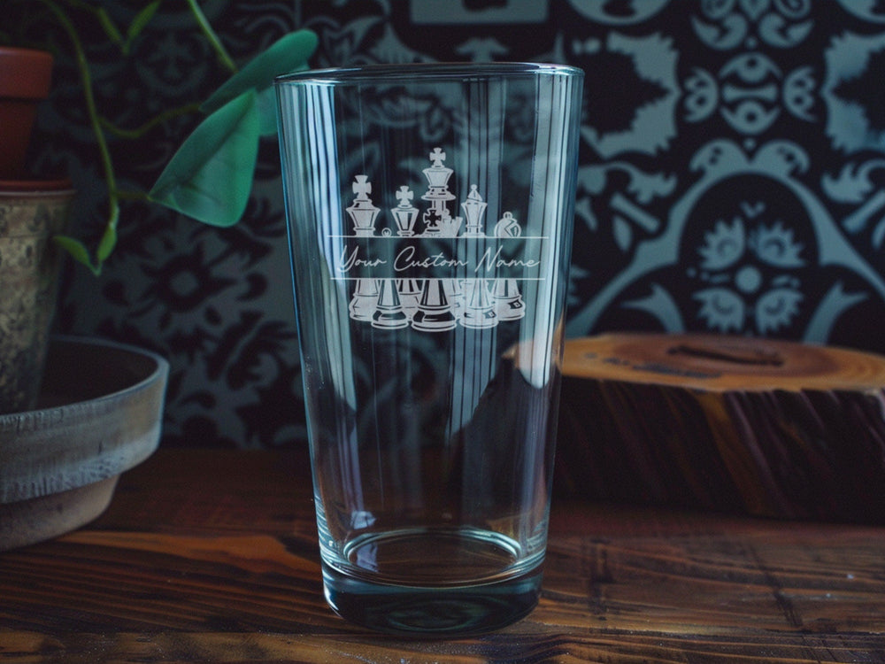 Chess Pieces Pint Glass, Beer Lover Gift, Chess Set Drinkware, Unique Barware, Collector's Item