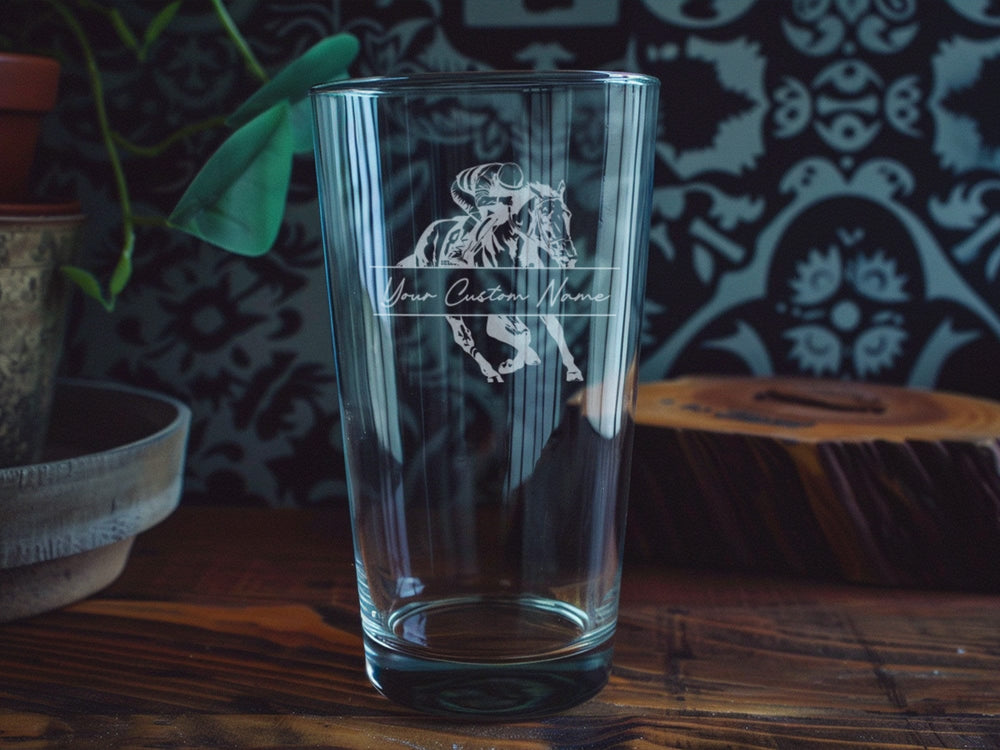 Personalized Horse Racing Pint Glass: Kentucky Derby Equestrian Gift