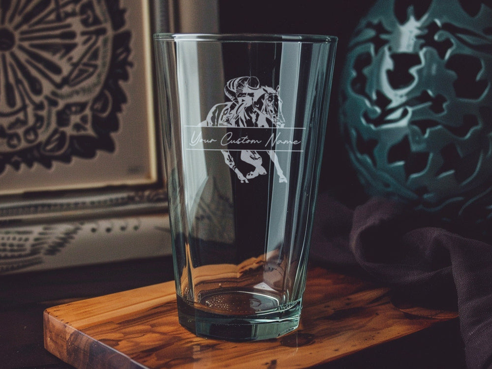 Personalized Horse Racing Pint Glass: Kentucky Derby Equestrian Gift