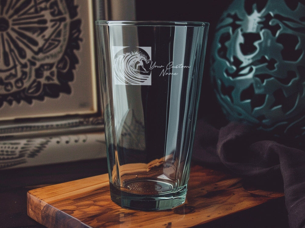 Surfer Pint Glass, Surfing Waves, Beer Glass, Ocean Theme, Beach Bar Decor